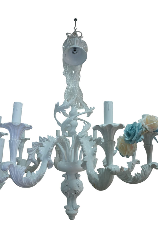 Lampadario in legno intarsiato